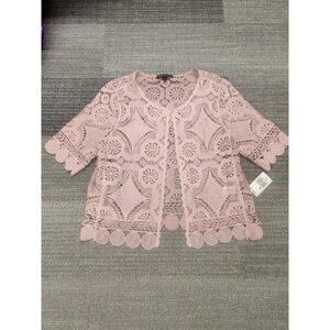 Chris McLaughlin Pink Rose Lace Coquette Boho Open Front Shrug Cardigan Size XL